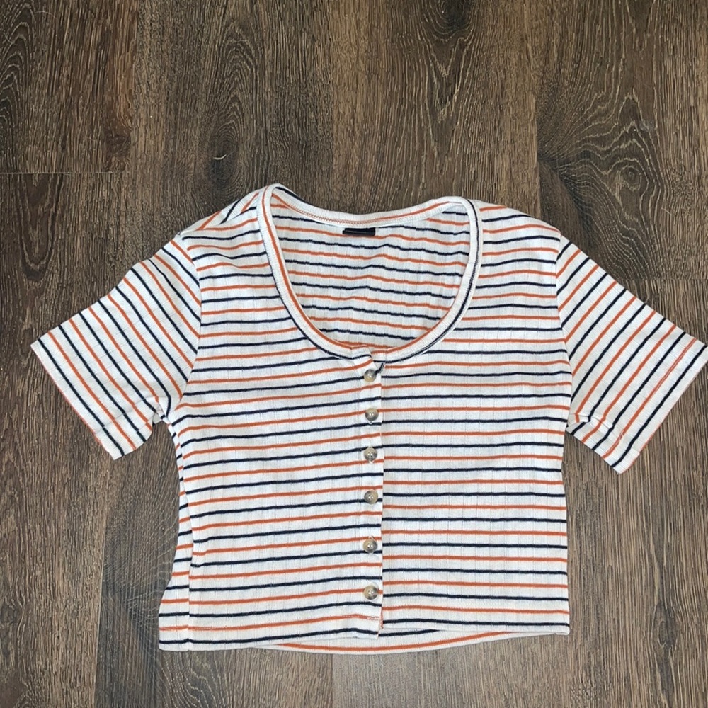 Urban Outfitters Orange and Navy Striped Crop Top size Small